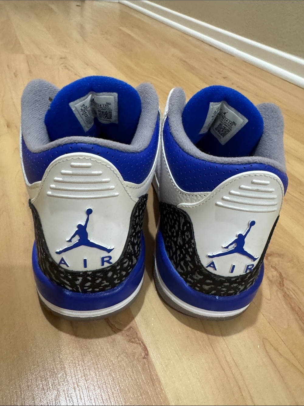 Jordan Retro Kids' White, Gray & Royal Blue Sneakers - Picture 2 of 5